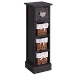 Chiffonnier flower petit meuble avec 1 tiroir et 3 paniers �tag�re en bois de paulownia noir style shabby ...