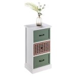 Chiffonnier fiona petite commode avec 3 tiroirs style ethnique en bois de paulownia blanc et vert