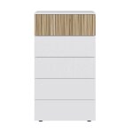 Chiffonnier meuble de rangement avec 5 tiroirs coloris blanc artic naturel - longueur 61 x hauteur 109 ...