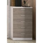 Chiffonnier - pegane - pin andersen pin gris - 5 tiroirs - 60x40x1027 cm