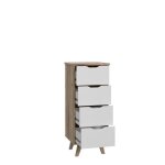 Chiffonnier vankka 4 tiroirs - d�cor ch�ne et blanc - style scandinave - l 45 x p 42 x h 108 cm