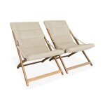 Lot de 2 chiliennes beige en bois. pliables. assise rembourr�e