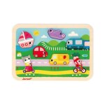 Puzzle en bois - janod - chunky puzzle les v�hicules - 7 pi�ces - d�s 18 mois - multicolore