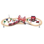Circuit de train en bois avec quipe de secours - leomark - jouet - mixte - beige - 51 pices