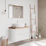City meuble simple vasque à poser 2 tiroirs couleur - blanc & plan chêne naturel modèle - largeur 80 ... City meuble simple vasque à poser 2 tiroirs couleur - blanc & plan chêne naturel modèle - largeur 80 ...