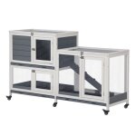 Clapier intérieur bois pawhut avec 6 roulettes 2 étages rampes - dim. 147l x 455l x 885h cm - gris et ... Clapier intérieur bois pawhut avec 6 roulettes 2 étages rampes - dim. 147l x 455l x 885h cm - gris et ...
