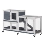 Clapier intrieur bois pawhut avec 6 roulettes 2 tages rampes - dim. 147l x 455l x 885h cm - gris et ...