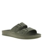 Claquettes - marque - talon plat - femme - vert kaki - boucles fantaisies