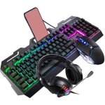 Clavier et souris gamer - clavier rétroéclairé & filaire avec micro casque gaming - noir Clavier et souris gamer - clavier rétroéclairé & filaire avec micro casque gaming - noir