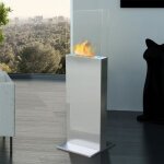 Clio une colonne en inox bross surmonte d une chemine bio thanol.