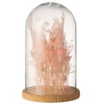 Cloche en verre d�co fleurs s�ch�es 38cm rose