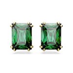 Clous doreilles femme - swarovski - matrix rectangle vert - plaqu� or - cristal