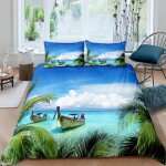 Cocotier bateau mer ciel bleu parure de lit 3 pieces 1 housse de couette 220 * 240cm et 2 taies doreillers ...