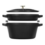 Cocotte empilable ensemble de casseroles 2 - pcs fonte noire - staub