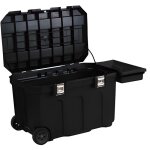 Coffre de chantier - stanley - 190 l - plastique - poigne tlescopique - 2 roues  bandage