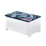 Coffre � jouets en bois - roba - rennfahrer - assise avec rangement - blanc / bleu