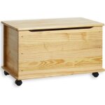 Coffre � jouets - idimex - elisa - pin massif verni - roulettes multidirectionnelles - plateau rabattable ...