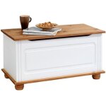 Coffre de rangement bristol banc avec abattant en pin massif lasur� blanc et brun