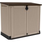 Coffre de rangement extrieur keter en rsine 880 litres beige et marron - malle de jardin sans vrins ...