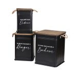 Coffres de rangement industriel - ul - lot de 3 - m�tal noir et couvercle en bois