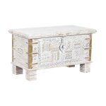 Coffre de rangement en manguier et m�tal coloris blanc - longueur 80 x profondeur 40 x hauteur 45 cm