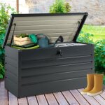 Idmarket coffre de rangement m�tal verrouillable gris anthracite pour jardin 350l 120x625x63 cm