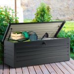 Idmarket coffre de rangement m�tal verrouillable gris anthracite pour jardin 600l 165x70x63 cm