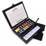 Coffret en bois de 16 demi - godets aquarelle fine - sennelier Coffret en bois de 16 demi - godets aquarelle fine - sennelier