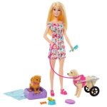 Coffret barbie - mattel - barbie fashionistas - 2 figurines chien - chariot amovible - rose