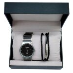 Coffret box ide cadeau homme montre + bracelet cordon trss noir argent luxe