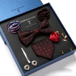 Coffret cadeau cravate homme + noeud papillon + pochette de costume + boutons de manchette + pince  ...