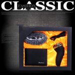 Coffret cadeau homme set rasoir ceinture portefeuille noir en cuir