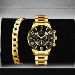 Coffret cadeau montre homme gar�on chronographe quartz grand cadran montre avec bracelet en acier