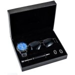 Coffret cadeau montre homme + stylo + lunettes de soleil homme + boutons de manchette lot de 4 coffret ...