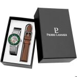 Coffret montre homme - 390c171 - automatique - cuir marron - cadran squelette vert