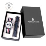 Coffret homme baron argent� cadran blanc bracelet nylon multicolore 20 mm