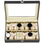 Coffret montres en cuir - springos - pour 12 montres - similicuir - noir - velours