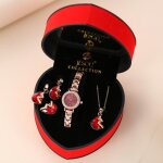 Coffret montre femme + boucles doreilles + anneaux + colliers - bracelet en acier rouge diamants élégance ... Coffret montre femme + boucles doreilles + anneaux + colliers - bracelet en acier rouge diamants élégance ...