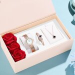 Coffret montre femme + bracelet + collier - bijoux femme fleur rose diamant luxe mode cadeau