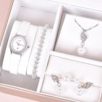 Coffret montre femme + bracelet + collier + des boucles doreilles + bague ? bijoux femme mode perle diamant ...
