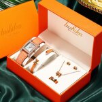 Coffret montre femme + bracelet + collier + des boucles doreilles + bague - diamant ensemble de bijoux ...