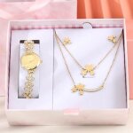 Coffret montre femme + collier + clous doreilles ? diamant star trfle  quatre feuilles dor de luxe ...