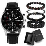 Coffret montre homme + bracelets ? quartz chronographe noir cool mode bracelet en perles cadeau danniversaire ...