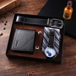 Coffret montre homme + ceinture + portefeuille + boutons de manchette + cravate - coffret cadeau 5 pices ...