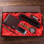 Coffret montre homme + ceinture + portefeuille + porte - cls + stylo - lot de 5 coffret cadeau homme ...