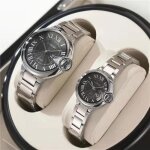 Coffret montres hommes + montres femmes - deux montres de marque de luxe acier ballon r�tro rond chiffres ...