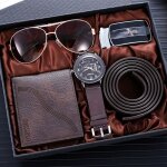 Coffret montre hommes portefeuille 4pcs cadeau ceinture hommes montre lunettes de soleil set Coffret montre hommes portefeuille 4pcs cadeau ceinture hommes montre lunettes de soleil set