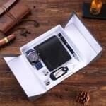 Coffret montre homme + portefeuille + stylo + porte - cls + boutons de manchette - cadeau de nol