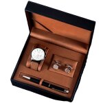 Coffret montre homme + stylo + boutons de manchette - marron multifonction affichage du calendrier haute ...