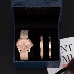 Coffret montre de poignet femme - montre - bracelet quartz analogique en cristal bling - or rose